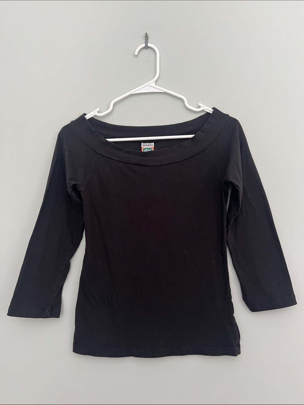 Vintage 90s Weavers Black Boat Neck 3/4 Sleeve Fitted Top Size XS/S